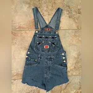 REVOLT Vintage 90’s Bib Overalls Logo Pockets Denim Shorts Adjustable Medium